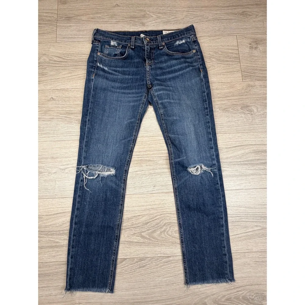 Rag & Bone Dre Capri Jeans 25 DIA Medium‎ Wash Distressed Raw Hem W2592K510DIA